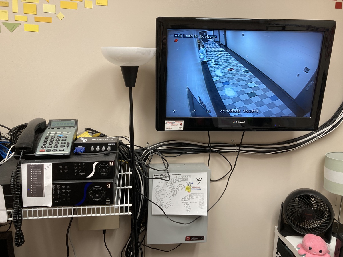 Video monitor and surveillance equipment in Nagel Middle School.